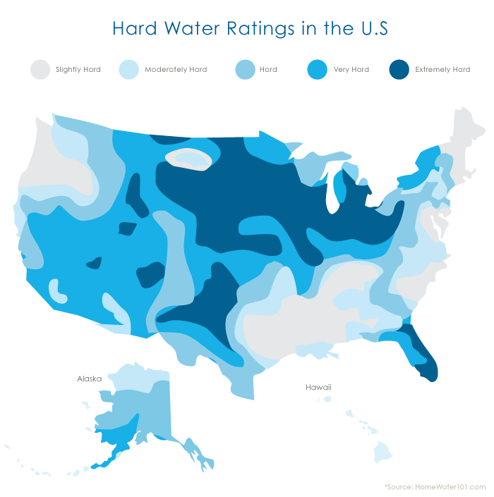 map showing the hard water areas across the US