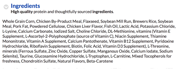 dog food ingredients label