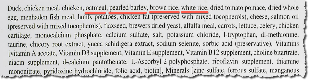 Dog food ingredients